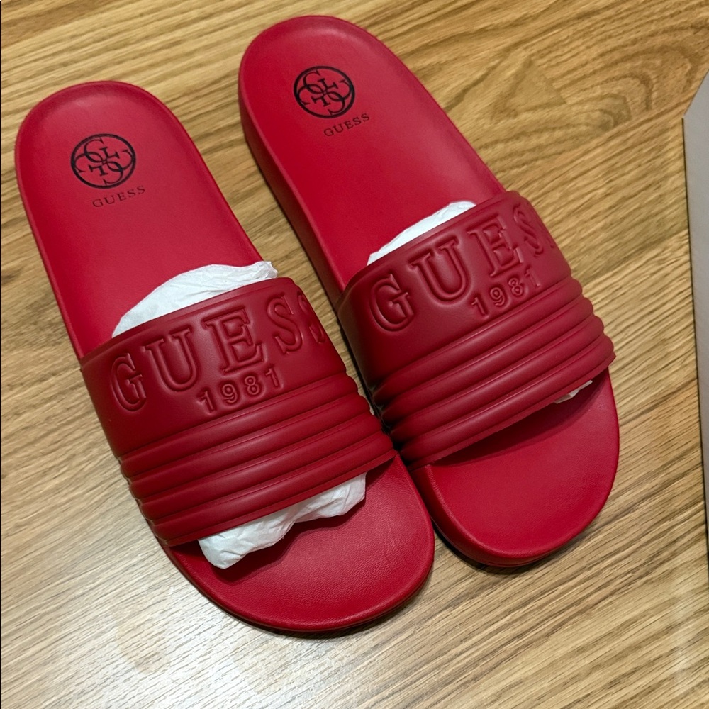 Women’s Guess Red Slides